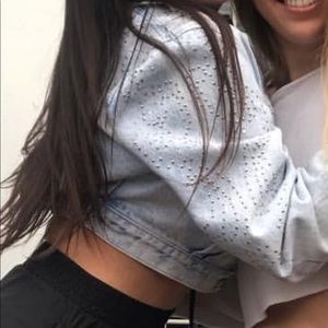 Rhinestone cropped jean jacket.